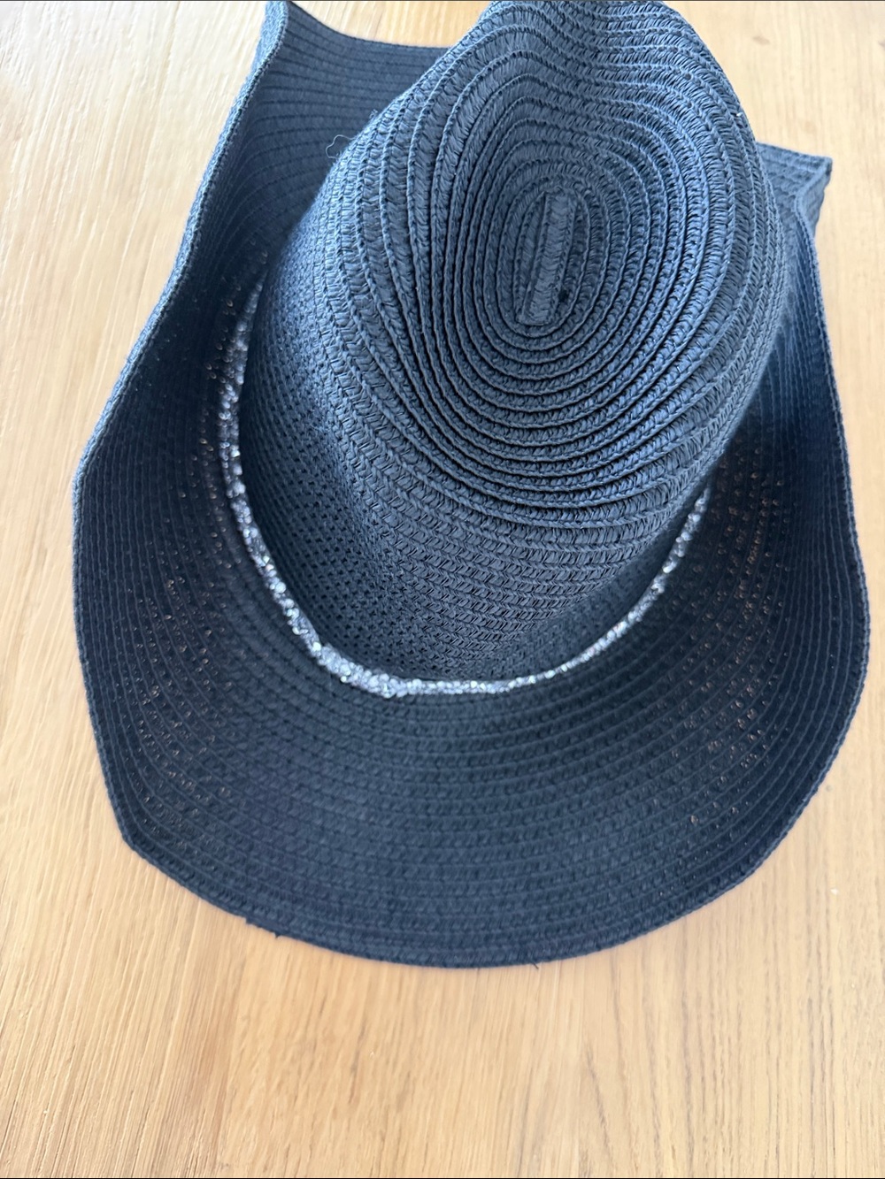 Nordstrom Black Wide-Brim Braided Cowboy Hat with Beaded Band
